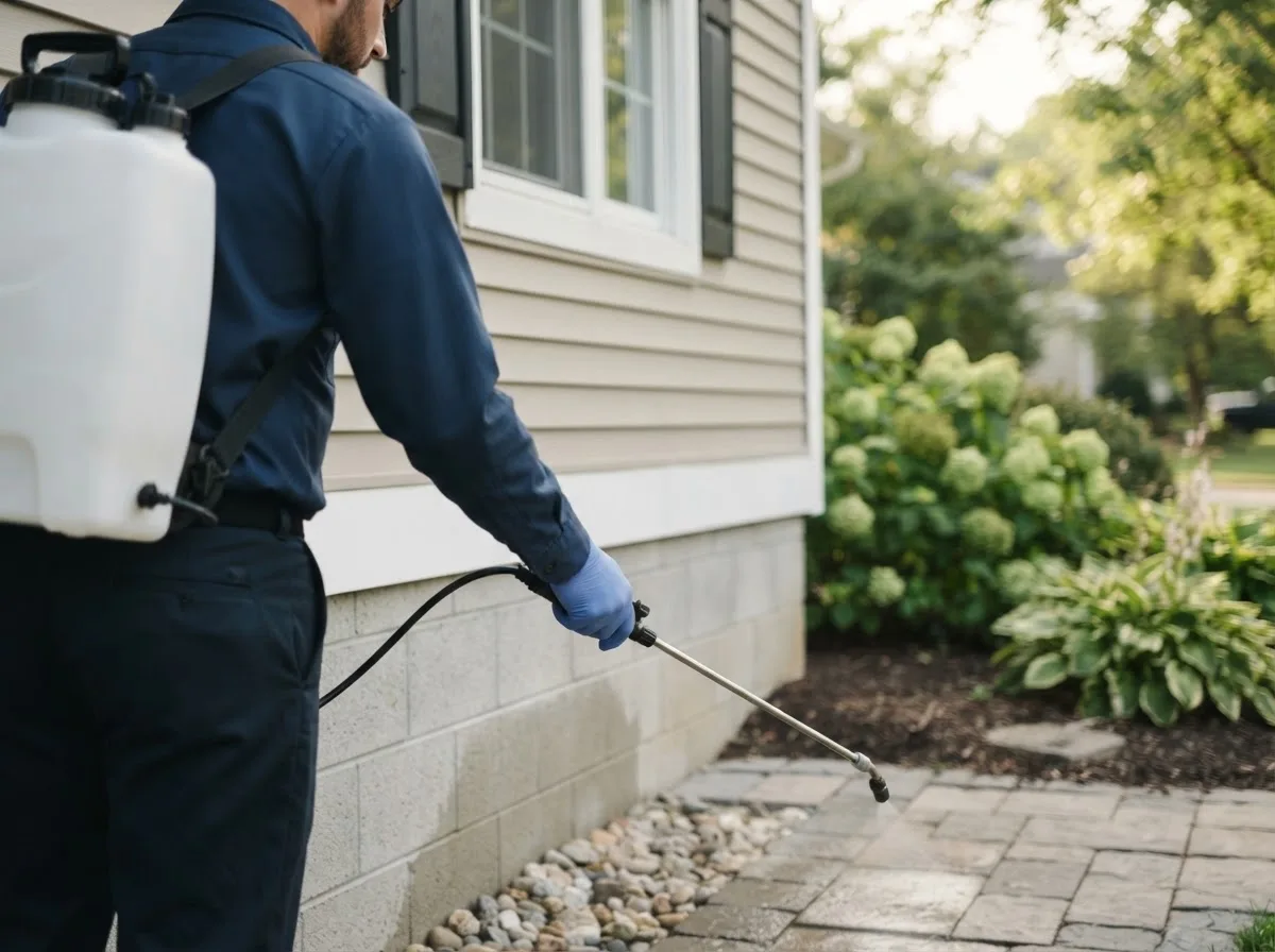 Pest control technician inspecting a home in Georgetown, ME